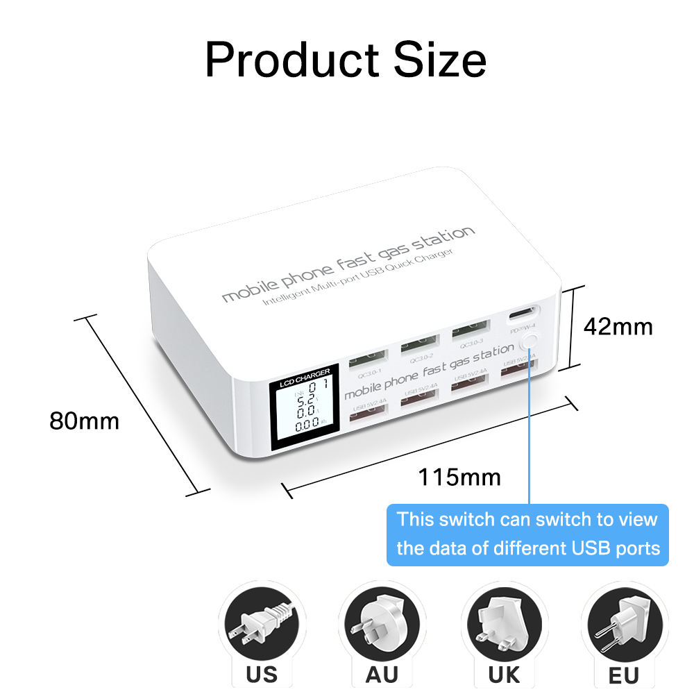 TOPZERO 100W Đa-Cổng Bộ sạc nhanh USB 3.0 Loại C Thông Minh Điện Thoại Hiển Thị Du Lịch Nhanh Chóng ổ cắm sạc chuyển đổi Cho Iph 14 Pro Max Điện Thoại Di Động Máy Tính Bảng