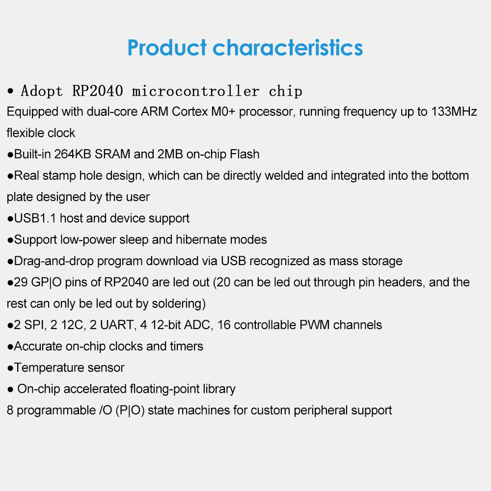 Raspberry Pi RP2040-Zero Microcontroller PICO Development Board without Pin Header
