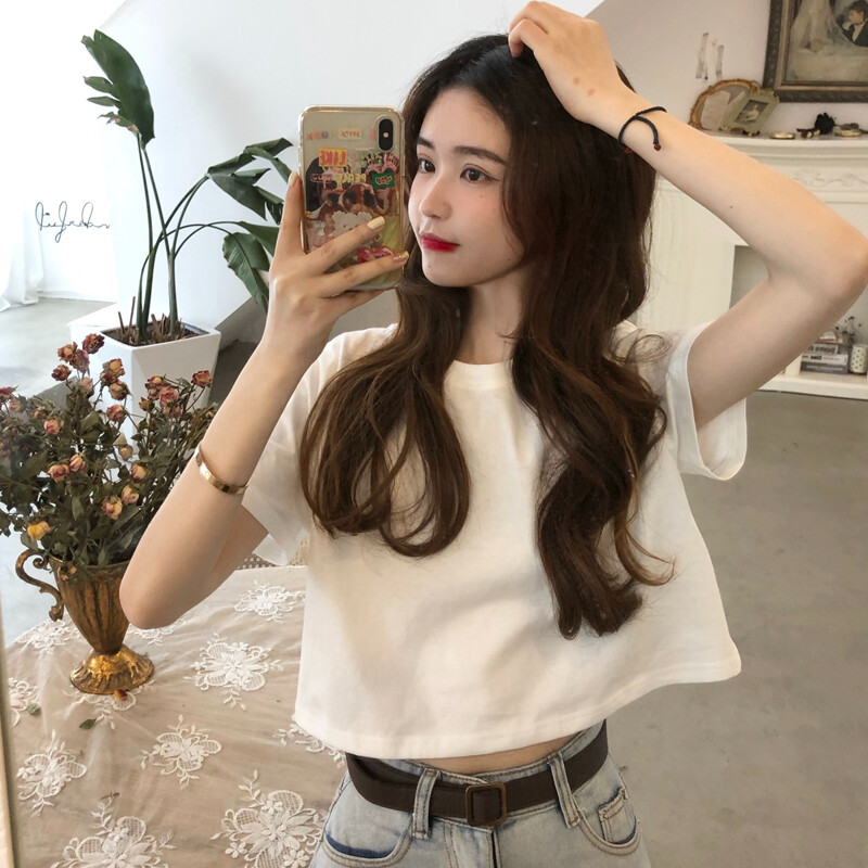 Áo phông ngắn tay ngắn màu trơn nữ