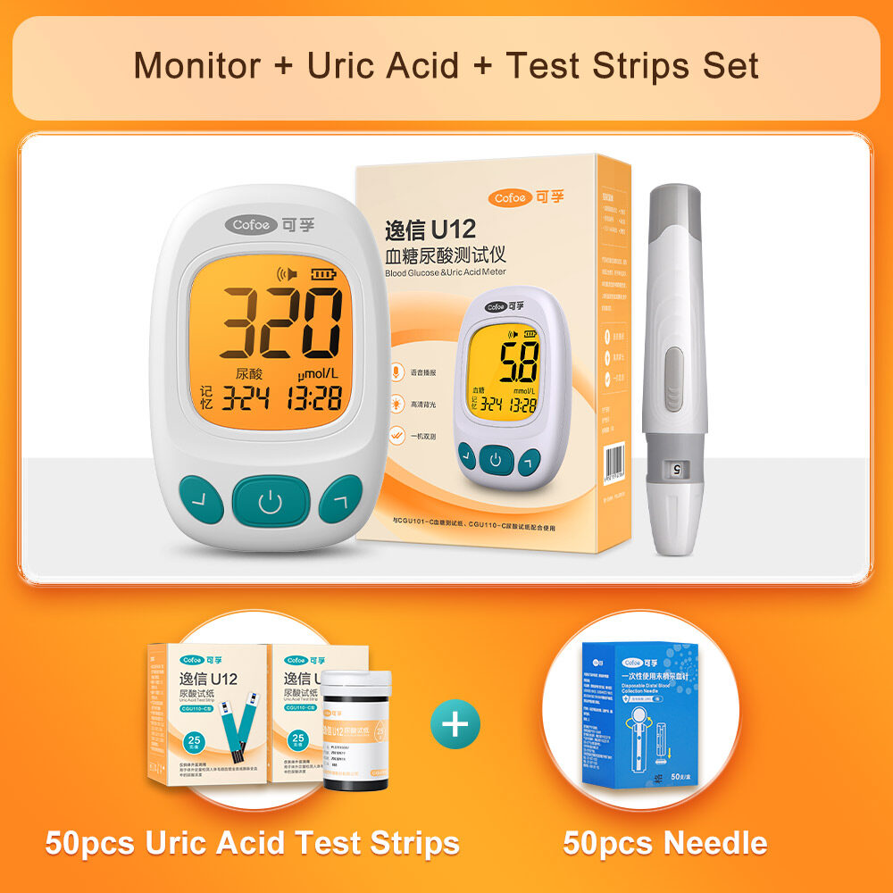 Cofoe 2in1 Uric Acid & Blood Glucose Monitor Diabetes Gout Test Kit