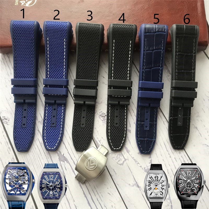 Substitute FM Frank Muller genuine leather watch with men's Falkland V45 silicone nylon black blue watch chain 28mm