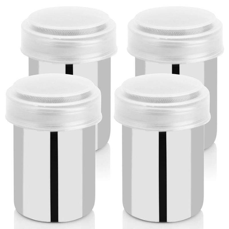 Stainless Steel Fancy Coffee Dredger Cocoa Powder Shaker With Fine-Mesh Lid & Translucent Plastic Cover For Baking & Cooking At Home / Restaurant (4-Pieces) By Ertic