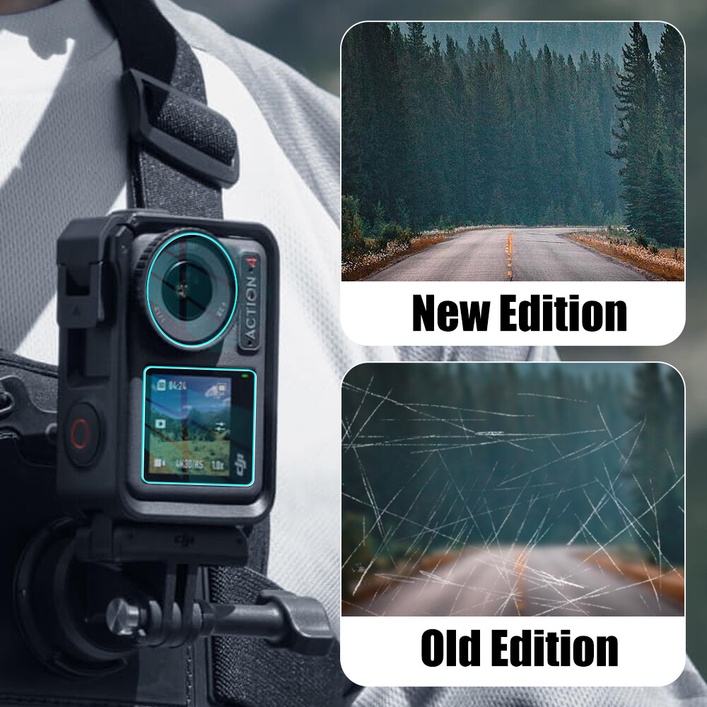 HD Transparent Anti-Scratch Anti-Drop Anti-fingerprint Action Camera Screen Protector Compatible with DJI OSMO Action4 Planar Tempered Film