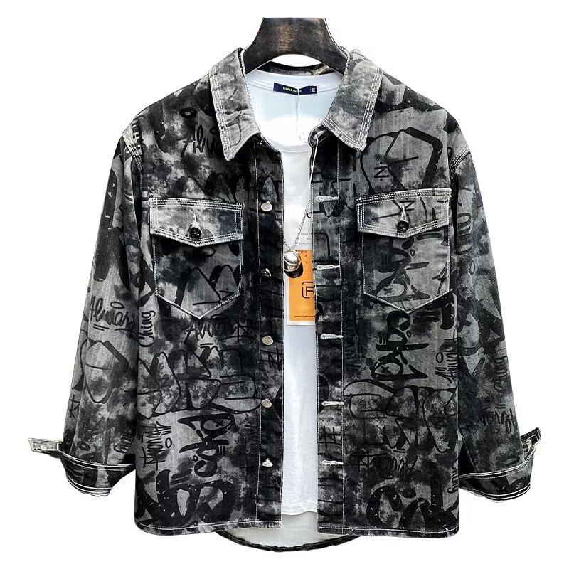 Trang chủ Hàng hóa Áo khoác denim Đàn ông Vẽ nguệch ngoạc tông màu in Xám