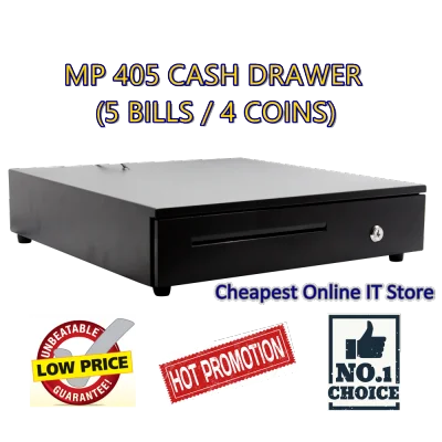 MP405 Cash Drawer/Cash Box/Money Box Pos System with 5 Segments, 5 Coins, Keylock, rj11, Removable Tray, Black, Ready Stock
