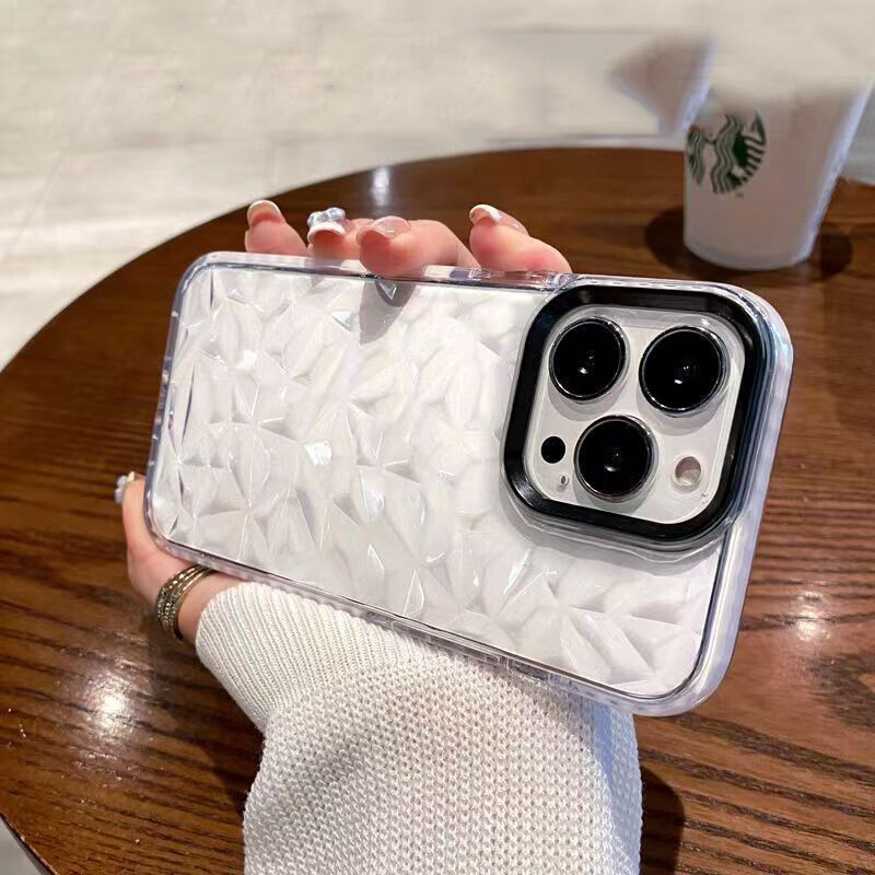 Simple White Pink Black Diamond Pattern Soft Case iPhone 14 14Pro 14Plus 14Promax 13 13pro 13promax 12 12pro 12promax 11 11pro 11promax 6 6S 6Plus 6SPlus 7 7Plus 8 8Plus X XS XR XSmax SE 2020 Phone Cover Casing