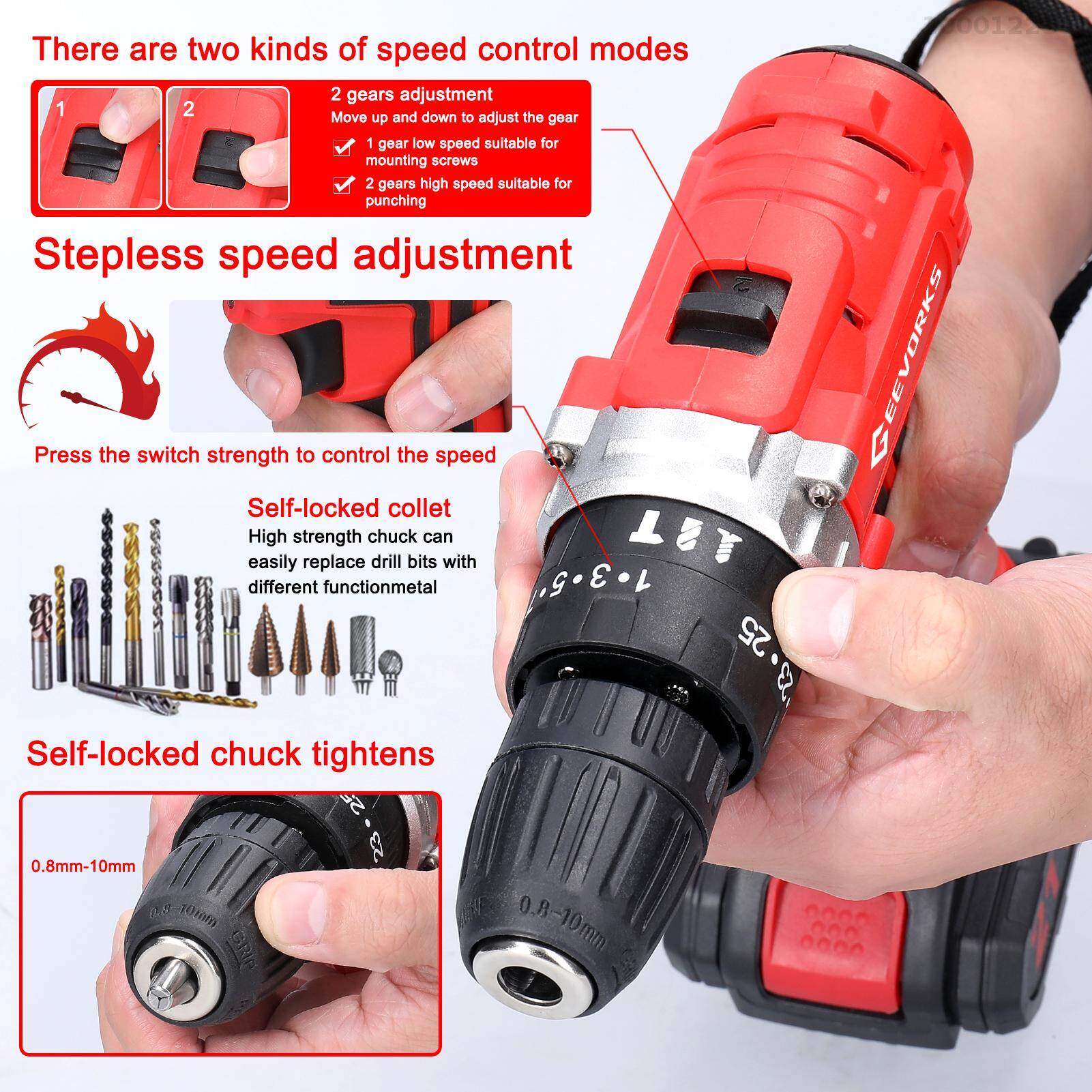 KKmoon Household Multifuctional 21V Electric Drill 3 Working Modes 2 Speed Control Stepless Speed Regulation Rotation Ways Adjustment 25 Gears of Torques Adjustable Lithium Screwdriver