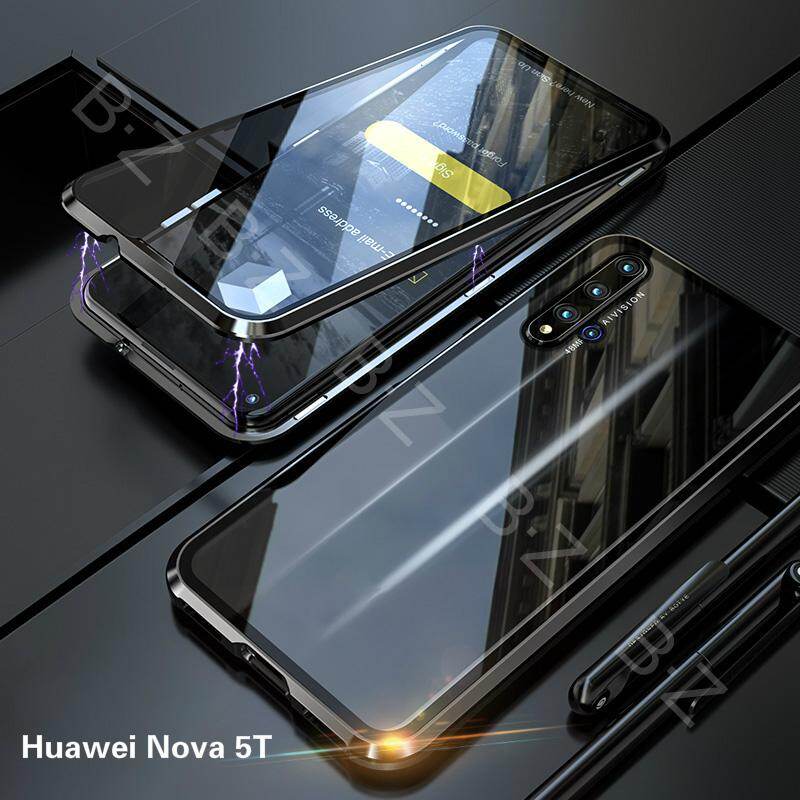 For Huawei Nova 5T Magnetic Case 360 Front+Back double-sided 9H Tempered Glass Case For Huawei Nova 5T Metal Bumper Case