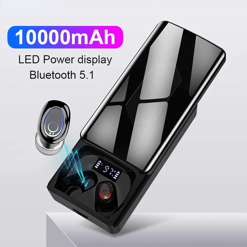 Tai Nghe Không Dây TWS Tai Nghe Bluetooth 5.1 Tai Nghe Thể Thao Chống Nước Âm Thanh Nổi Tai Nghe Nhét Tai Có Mic Hộp Sạc 10000MAh