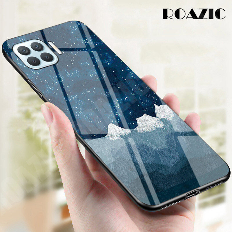 ROAZIC For OPPO A93 4G Phone Case Gradient Starry Luxury Slim Tempered Glass Casing Soft Silicone Edge Shockproof Cover