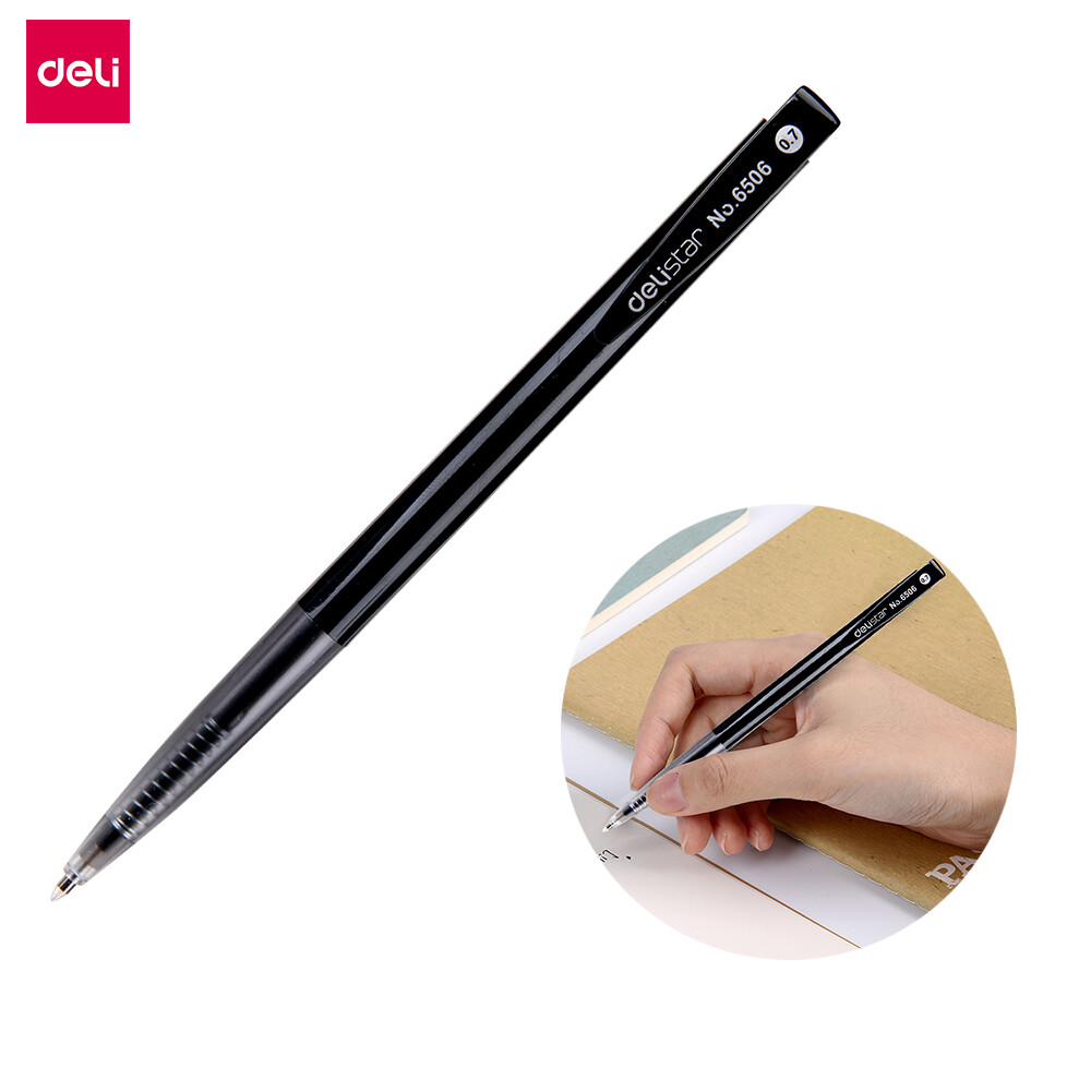 Deli Ballpoint Pen 1 Pcs Press Type Black/Red/Blue Ink Writing Pens 0.7mm Tempering Tungsten Ball Durable Exam Pens Smooth 400M Writing Length Diary Handbook Drawing Pen Home Office School Stationery Pen Gadgets