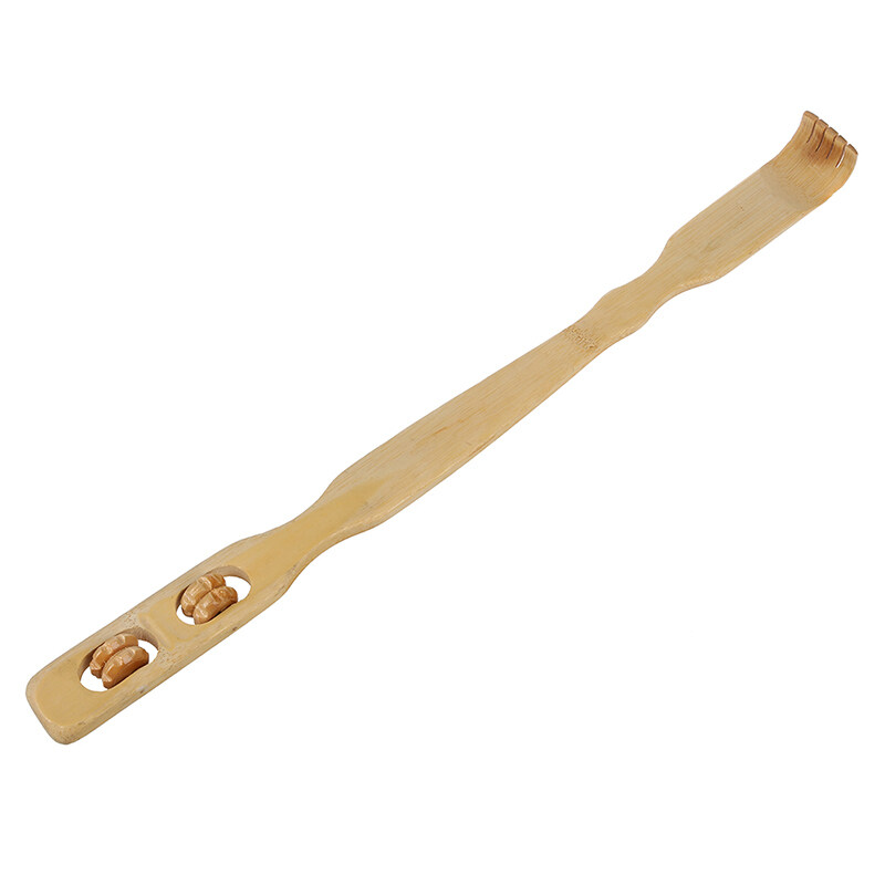 19 Handy Bamboo Massager Back Scratcher Stick w Roller