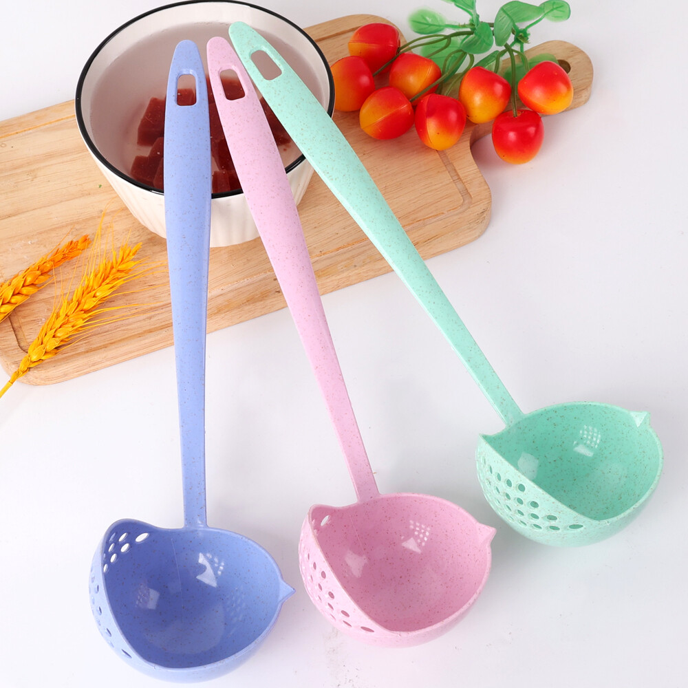 2 trong 1 rơm lúa mì Muông ăn sup tay cầm dài giá lọc nhà bếp colander đa chức năng nấu bếp công cụ lẩu muỗng muỗng
