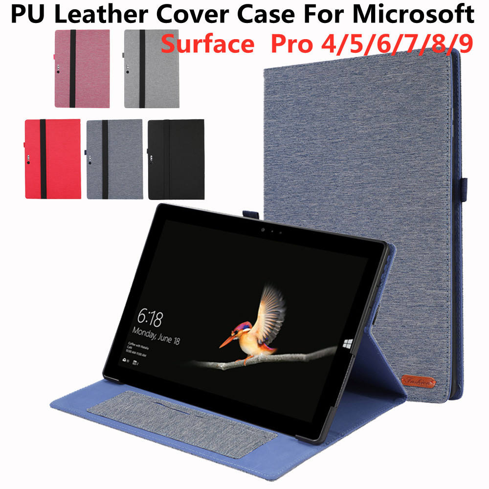 Đứng Bìa trường hợp đối với Microsoft Surface Pro 9 Pro 8 12.3 13 inch vỏ bề mặt Pro 7 6 5 4 trường hợp Jeans vải chất liệu da PU trường hợp
