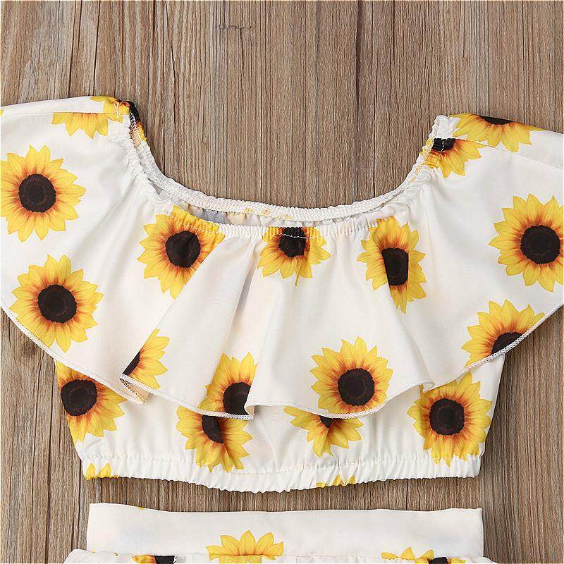 Toddler Kids Baby Girl Sunflower Crop Tops Shorts Dress Headband Outfits Sunsuit