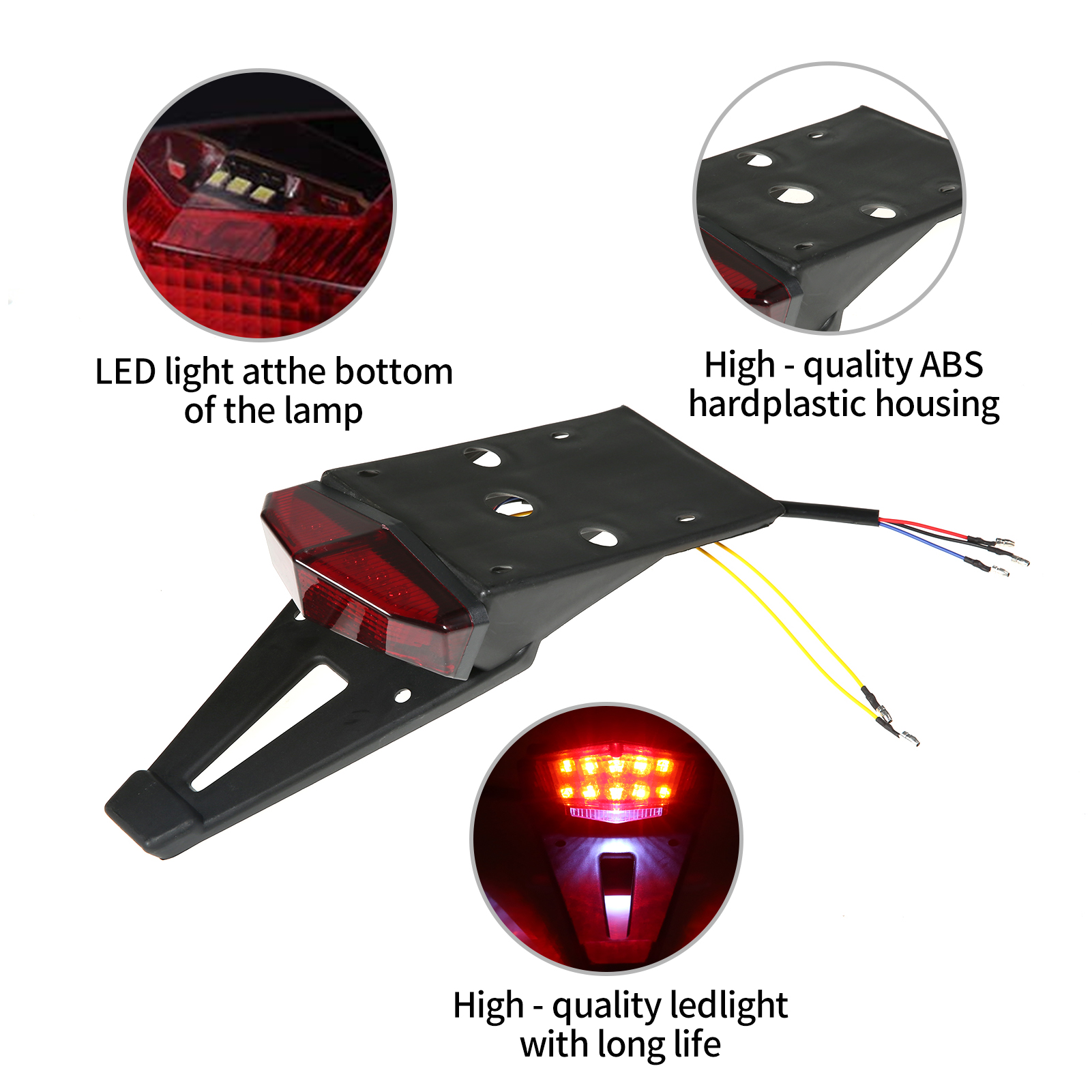 Motorparts Universal Black ABS Rear Tail Light With Red LED – Fits Most Dirt Bikes