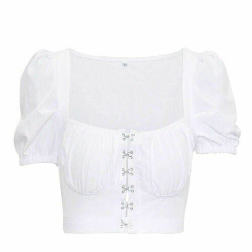 Moderntime Nữ Mới Nữ Cổ Vuông Áo Hở Eo Vest Ngắn Tay T Áo Sơ Mi