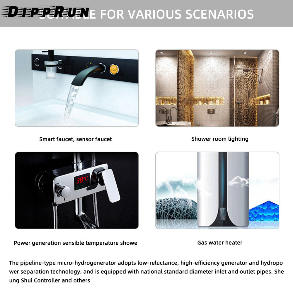 Dipprun DC 5V/12V/80V Micro Hydro Máy phát điện DC Lưu lượng nước Máy phát điện thủy điện Máy phát điện tuabin thủy điện vòi nước dòng chảy thủy lực tự làm