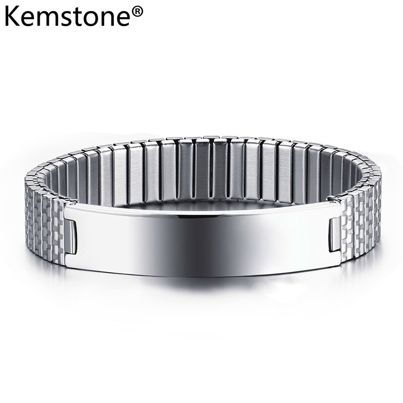 Kemstone Fashion Stainless Steel Silver Lettering Stretch Bracelet  for Men