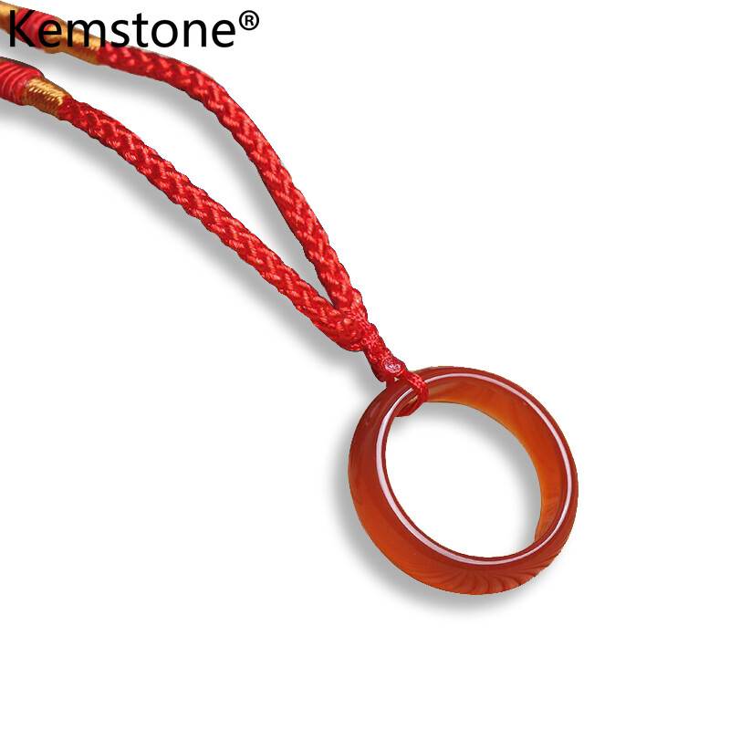 Kemstone Fashion Black Agate Circle Ring Pendant Rope Necklace for Women Men Cool Jewelry Gifts Adjustable