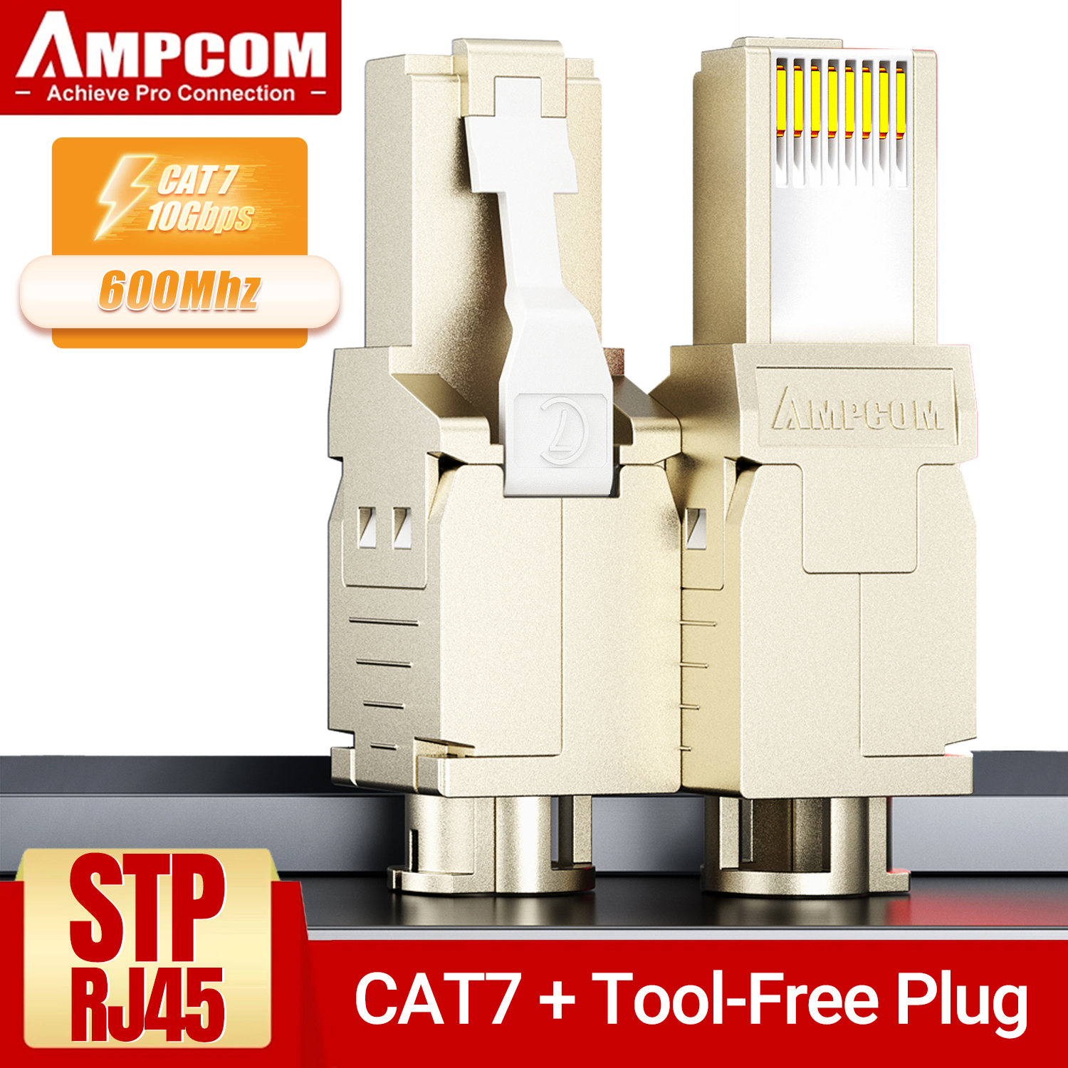 Ampcom rj45 connectors modular plug, cat8 cat7a cat7 cat6a cat6 stp network toolless connector ethernet plugs cable internet tool free
