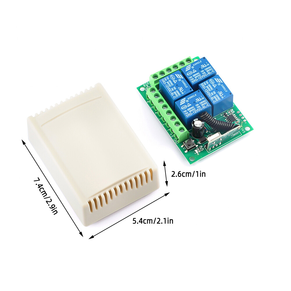DC12V 433MHz peach wood 4-key ABCD remote control switch learning type DC four-way intelligent wireless control module relay receiver built-in battery