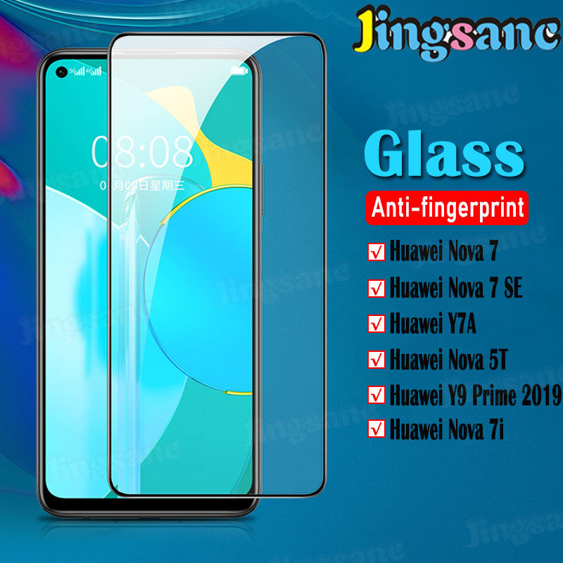 Jingsanc Kính Cường Lực Chống Vân Tay Che Phủ Toàn Bộ, Miếng Dán Bảo Vệ Màn Hình Độ Cứng Cho Huawei Nova 7/Nova 7 SE/Nova 7i/Y7a/Y9 Prime 2019/Nova 5T 9H