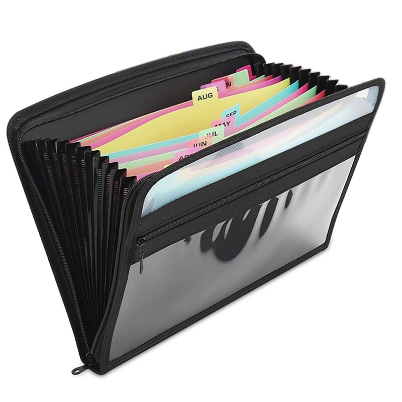 Color File Folder with Zipper,13Pocket Expandable File Holder,A4 Letter Size File Storage