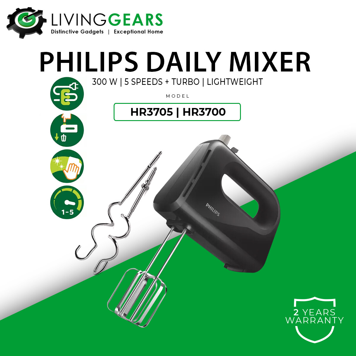 Philips Daily Collection Kitchen Hand Mixer HR3700 3 Speed (200W