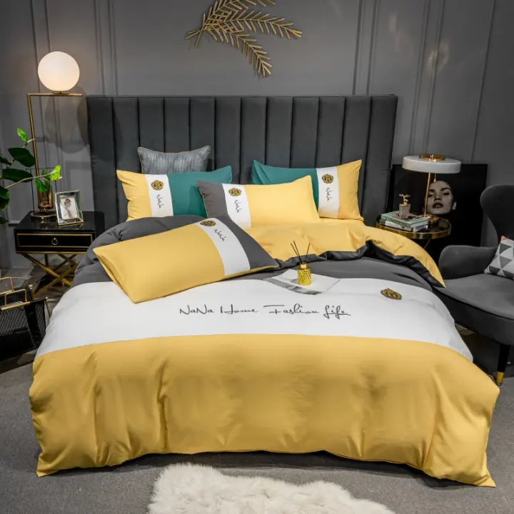 Top Quality Three Color Stitching Pure Cotton 4 In 1 Bedding Set Grey Yellow And White Fl Comforter Quilt Duvet Cover 2 Pillowcase Bed Sheet Flat Fitted 4pcs Suit Single Queen King Size Lazada - Duvet Bedding Sets Grey Top Quality Three Color Stitching Pure Cotton 4 In 1 Bedding Set Grey Yellow And White Fl Comforter Quilt Duvet Cover 2 Pillowcase Bed Sheet Flat Fitted 4pcs Suit Single Queen King Size Lazada - Duvet Bedding Sets Grey