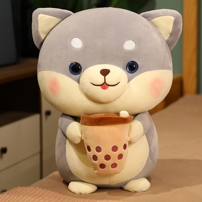 New Kawaii Bubble Tea Dog Plush Toy Shiba Inu Stuffed Animal Plushie Doll Milk Tea Husky Boba Plush Birthday Gift Lovely Dog Pillow