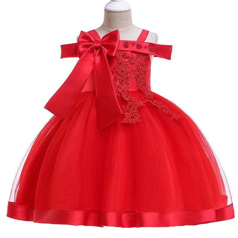 MQATZ Evening One Shoulder Girls Dress Birthday Floral Party Princess Dress Girl Wedding Dress 3-10 Years L5081