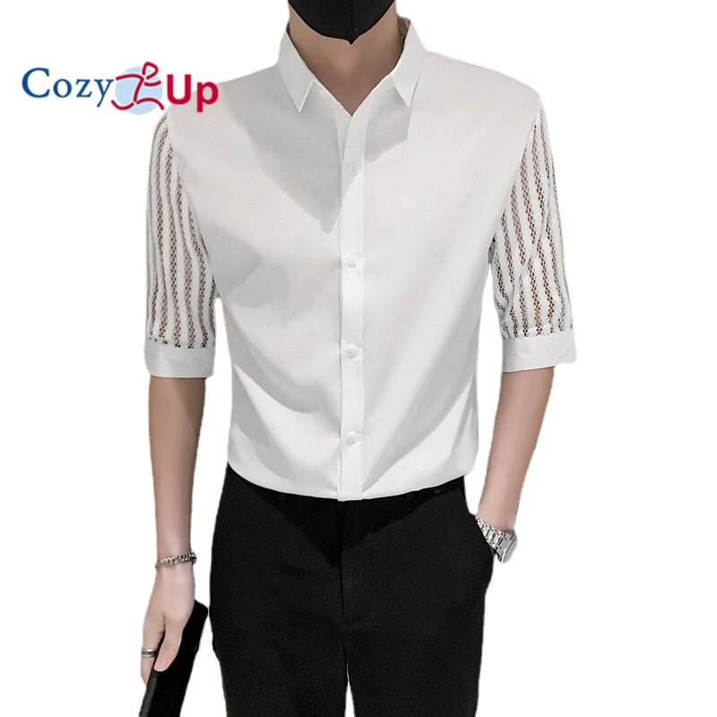 Cozy Up British Style Men Shirt Half Sleeve Solid Color Lapel Slim Fit