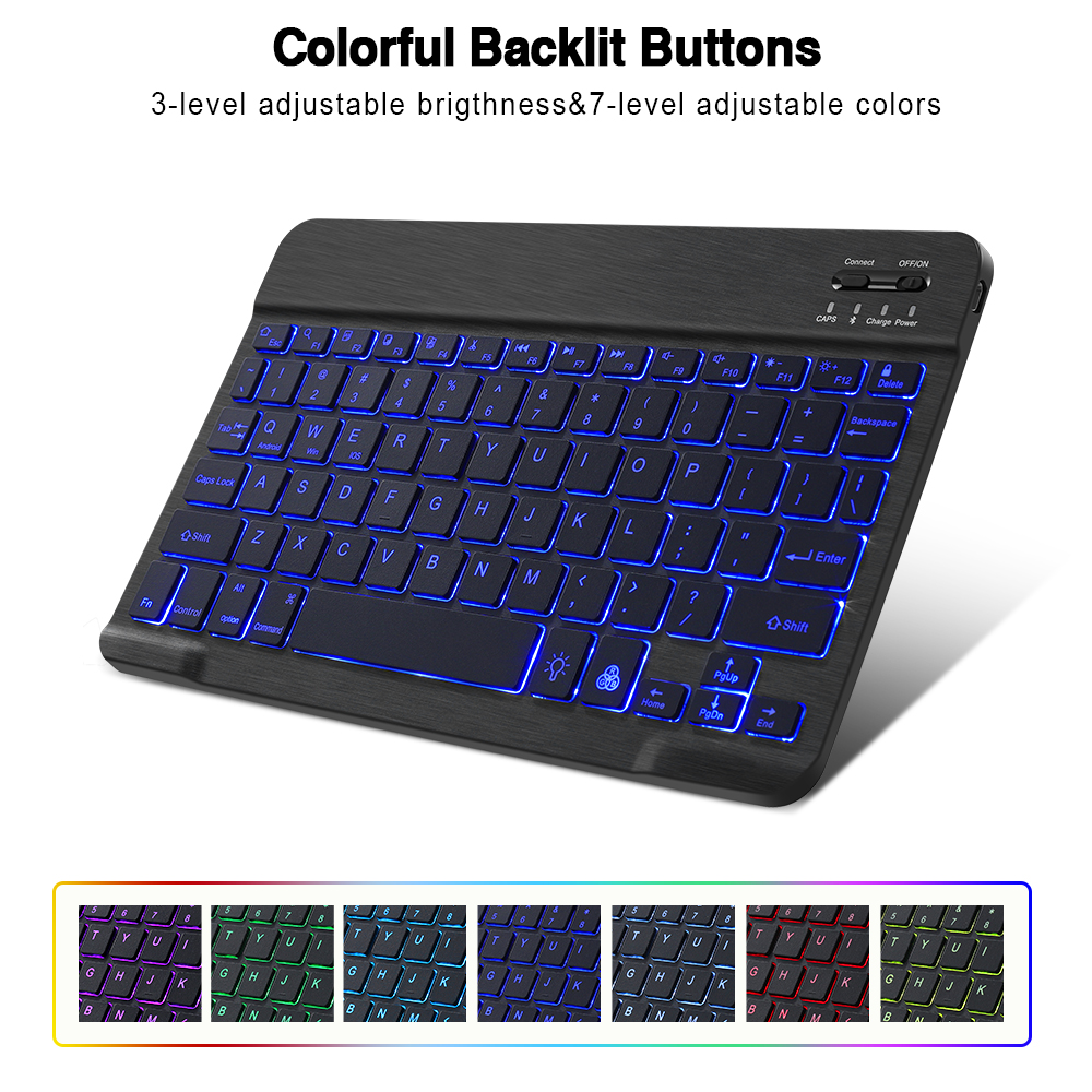 Bộ Chuột Và Bàn Phím Bluetooth Không Dây Mini 10Inch RGB Có Đèn Nền Bàn Phím Máy Tính Xách Tay Cho Máy Tính Bảng Điện Thoại Máy Tính Xách Tay IOS Android Máy Vi Tính