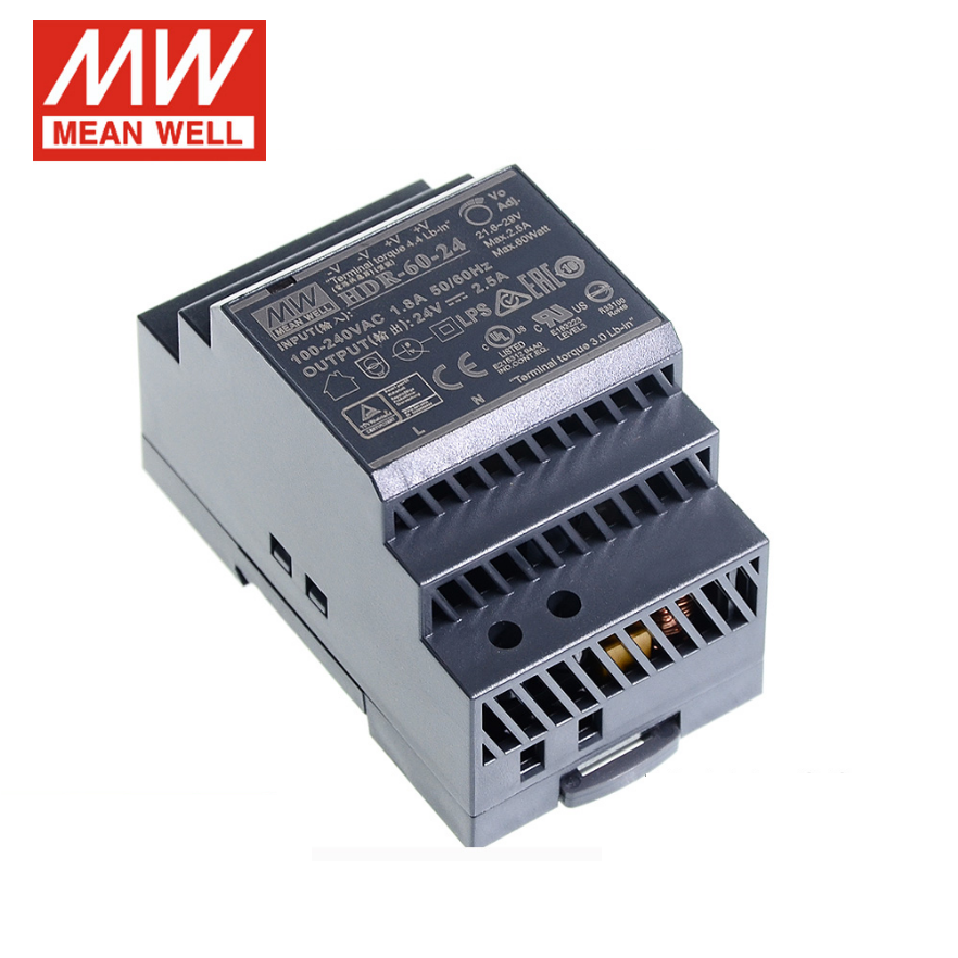 Mean well hdr-60 series hdr-60-5 hdr-60-12 hdr-60-15 hdr-60-24 hdr-60-48 ultra slim step shape din rail 5v12v15v24v48v