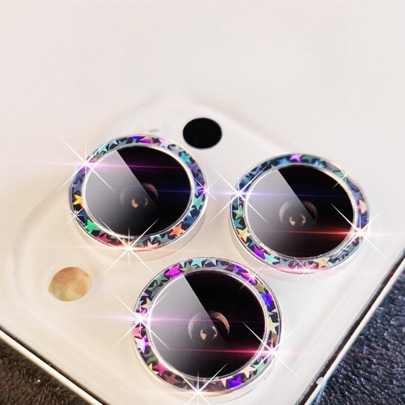 Kingzalin Single Lap Bling Diamond Camera Lens Protector For iPhone 14 Pro Max 14 Plus 13 Mini 12 Pro Max Sparkling Metal HD Tempered Glass Lens Film For iPhone Series