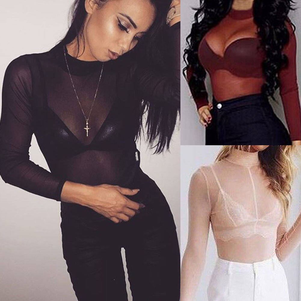 Beautifultime New Fashion Women Ladies Sheer Mesh Fish Net Long Sleeve See-through Tops T Shirt