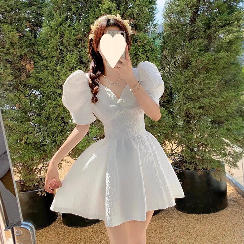 DUOHANZI Đầm Nữ Kiểu Pháp mới Đầm Cổ Thắt Eo Cổ Chữ V