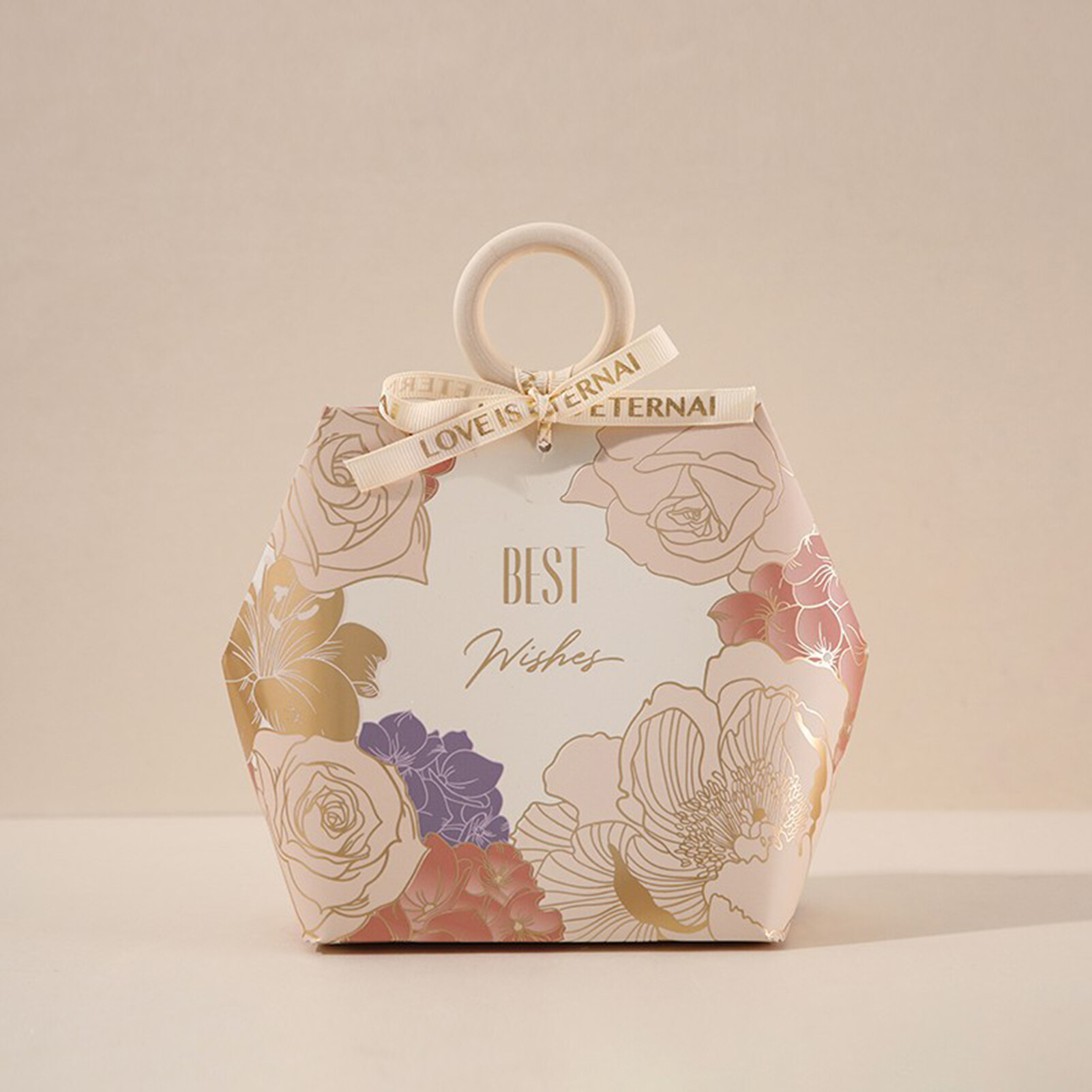 【Gift decoration】1 Set Nice-looking Candy Box Handle Design Paper Flower Pattern Gifts Storage Case for Wedding