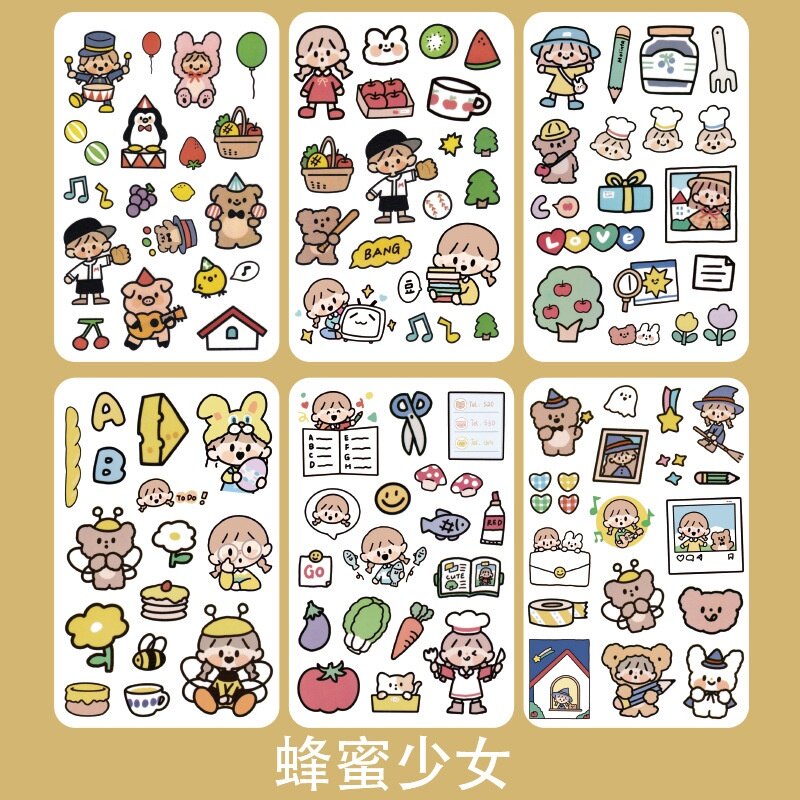 Bộ 6 tờ sticker cắt dán hoạt hình thú cưng dễ thương