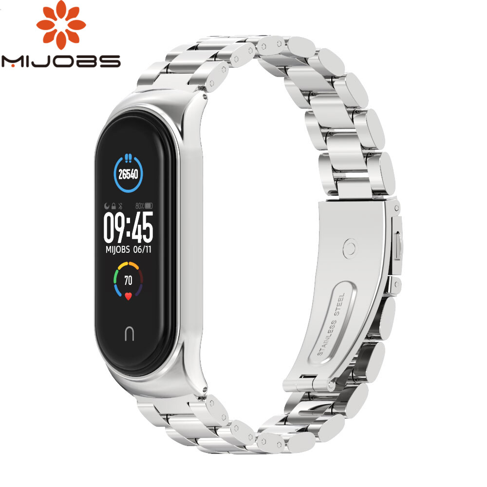 MIJOBS Ban Nhạc Kim Loại Dây Đeo Cho Xiaomi Mi Band 5 / Mi Band 6/ Mi Band 4 Vòng Đeo Tay Miband 3 Bằng Thép Không Gỉ Có Thể Điều Chỉnh Dây Đeo Thay Thế, Tương Thích Với Thiết Bị Theo Dõi Sức Khỏe Xiaomi Đối Với Phụ Nữ Người Đàn Ông