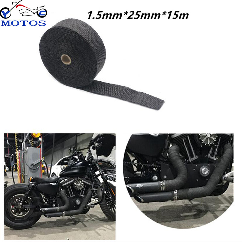 YC MOTOS 15m Exhaust Manifolds Stainless Heat Wrap Tape Roll Thermal Wrap Black Titanium YC