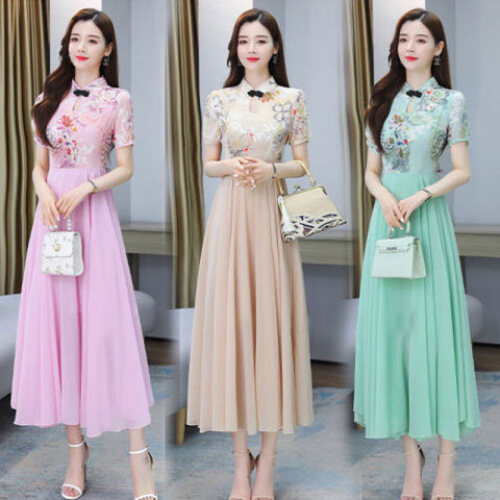 Retro Long Dress Women Ladies Fashion Casual Loose Large Size Long Skirt Korean Style Party Evening Formal Dresses