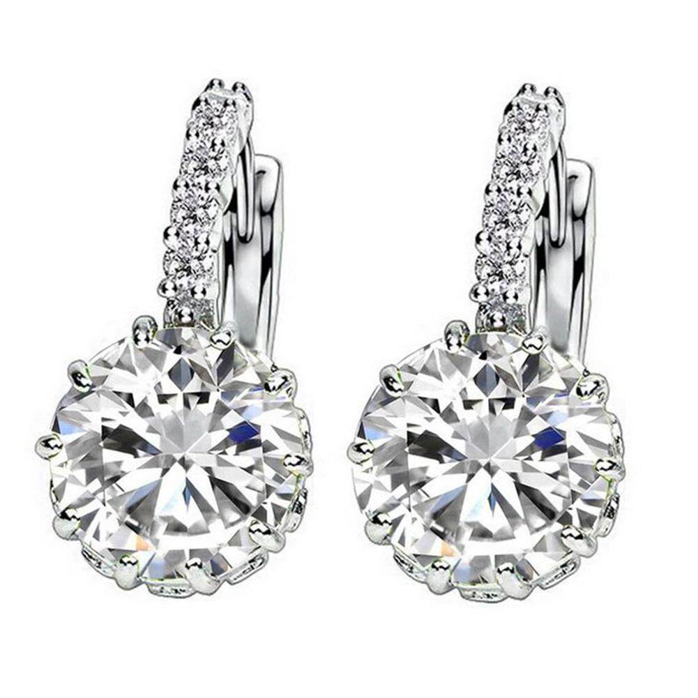 Talent Star Women Round Cubic Zirconia Inlaid Huggie Hoop Earings Piercing Jewelry Gift