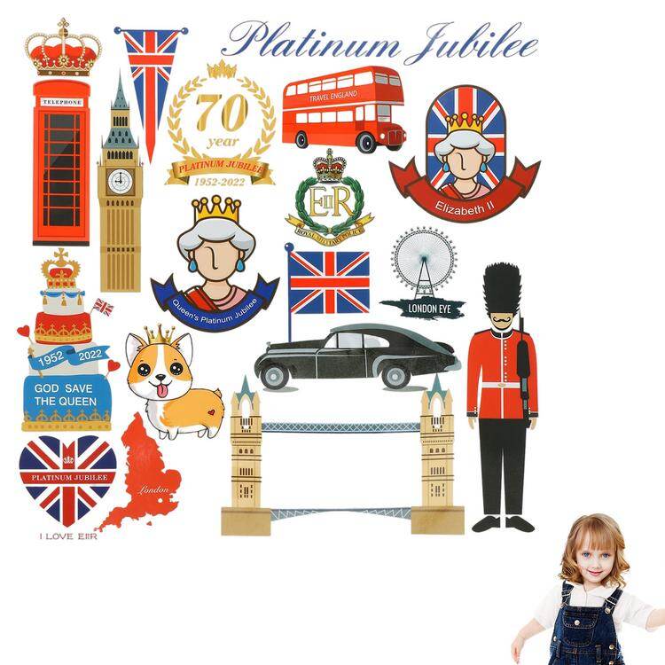 57Pcs Queen 'S Jubilee สติกเกอร์2022 70th Queen 'S Jubilee ตกแต่งสติกเกอร์อังกฤษลอนดอนตกแต่ง PVC