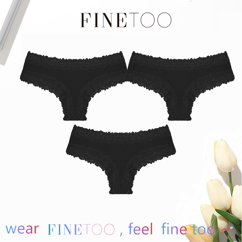 FINETOO 3 Pcs/Set Lace Sexy Women Panty Soft Cotton Underwear Breathable Low-Rise Briefs for Ladies Fashion Lattice Brazilian Underwear
