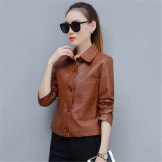 Áo Khoác Da PU Cho Nữ Dáng Ôm Ngắn Phong Cách Hàn Quốc Thời Trang Mùa Xuân Thu Chất Liệu Caramel 3XL 4XL Có Cỡ Đại