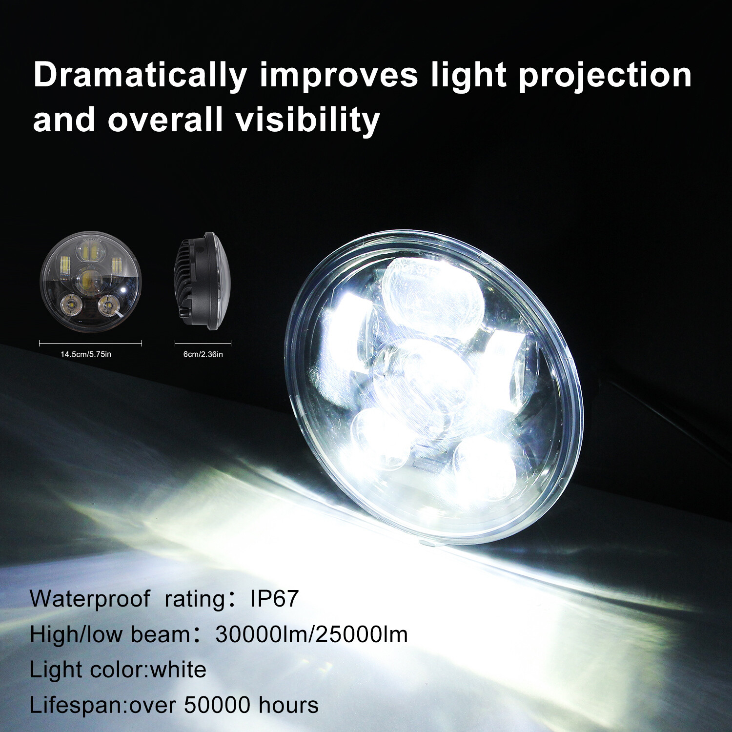 5.75 inch LED Headlight Motorcycle Projector Headlamp Super Wide Angle Driving Light