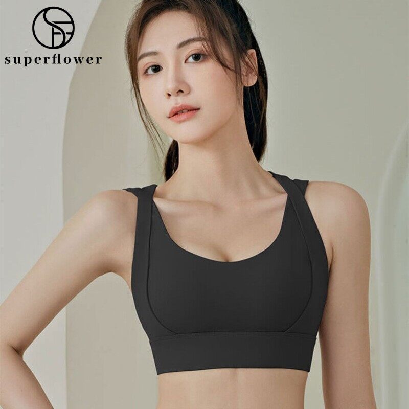 SUPERFLOWER Women's High Support Shockproof Sports Bra with Removable Pads for Jogging Yoga Fiess_voghion.com