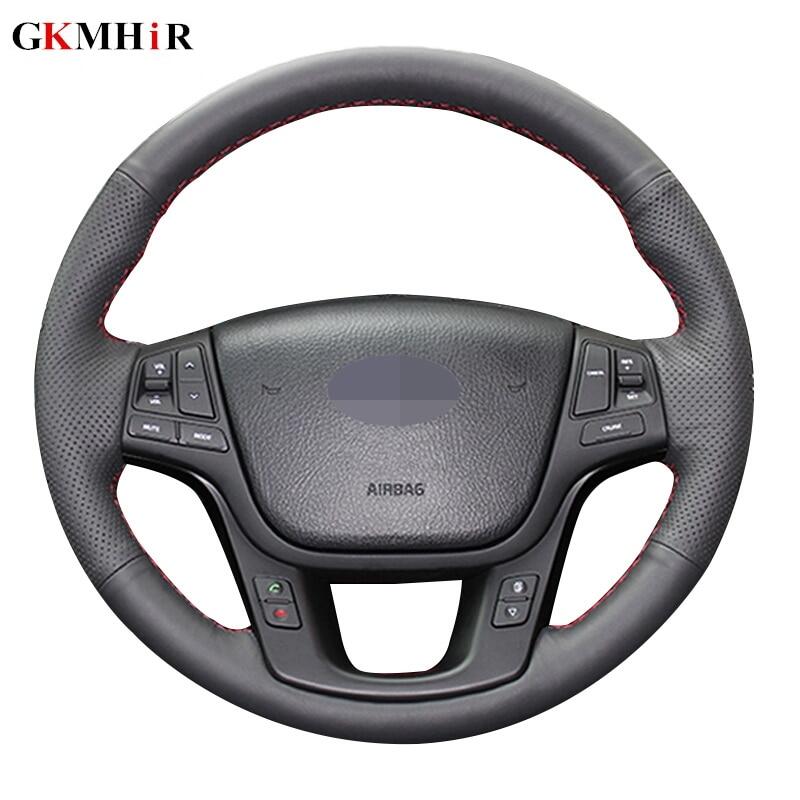 DIY Hand-Stitched Steering Wheel Cover Black Artificial Leather Steering Wheel Cover For Kia Sorento 2009-2014